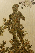 Geraldine Javier, Michelangelo's David at the Piazza della Signoria, Florence, 2014, Hammered preserved leaves and beeswax on canvas, 183 x 122 cm | 72.05 x 48.03 in, # JAVI0013 