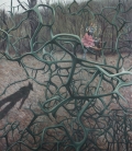 Geraldine Javier, It's not Exactly Paradise, 2013, Oil on canvas; tatting lace, preserved bird, skeletonized leaves, 157,5 x 137,2 cm, # JAVI0008 