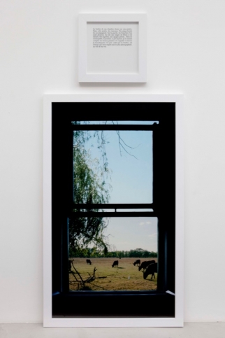 Sophie Calle, The view of my life, from the series: The Autobiographies, 2010, Color photograph, aluminum, text, frame, 120 x 170 cm + 50 x 50 cm (47 1/4 x 67 in + 19 3/4 x 19 3/4 in), Number 3 from an edition of 5 E, # CALL0344 