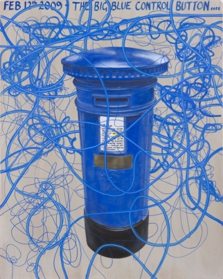 Keith Tyson, Feb 12th 2009 - The big blue control button, 2009, mixed media on watercolour paper, 61.81 x 49.61 in 
